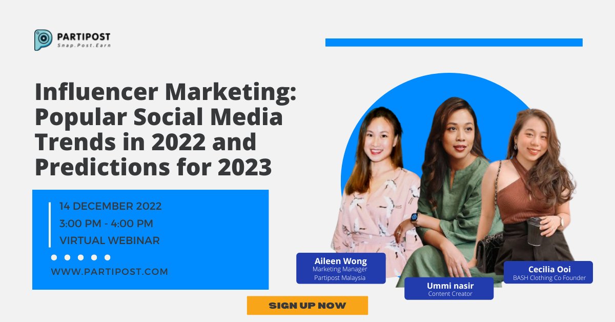 Partipost_MY's tweet photo. Spearhead into 2023 well-equipped with our upcoming webinar and gain insights from industry experts on Popular Social Media Trends in 2022 & Predictions for 2023!
Claim your seat: https://t.co/dlpKCqG9q1
#partipostmy #influencermarketing #digitalmarketing #socialmediamarketing https://t.co/zhuKsyOdMF