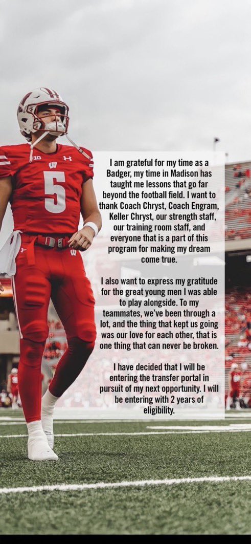 woc_dietry's tweet photo. Don’t get me wrong, I like Mertz but he can’t lead a team that has the goals of a school like #Wisconsin, I think he needs the right system but that system isn’t here
Maybe a school like Tennessee, Kentucky, or Texas A&amp;M should give him a shot https://t.co/a2Zx0REpwZ
