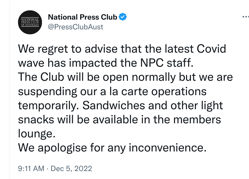 DarrylMason's tweet image. .@latingle, as president of the National Press Club, do you have an explanation for why press gallery journalists, editors  endangered NPC staff by refusing to wear masks indoors during a pandemic? Will the NPC compensate staff for injuries? #Pandemic2022 #CovidIsntOver #AusMedia
