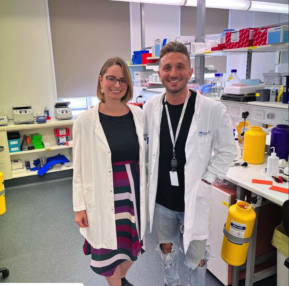 BrainCancerCtr's tweet photo. Awesome to have @Tommy_little come in last week. Our superstar researcher, Laboratory Head Dr @sarahannbest talked through our game changing collaborative research approach, bringing together the best and brightest minds to end brain cancer as a terminal illness 
@WEHI_research https://t.co/l4WIsamnGM