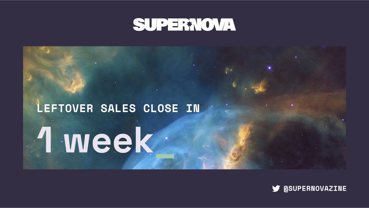 One week left to get your hands🖖on some incredible items!✨Get them before they're gone!🚀

>>supernovazine.bigcartel.com<<