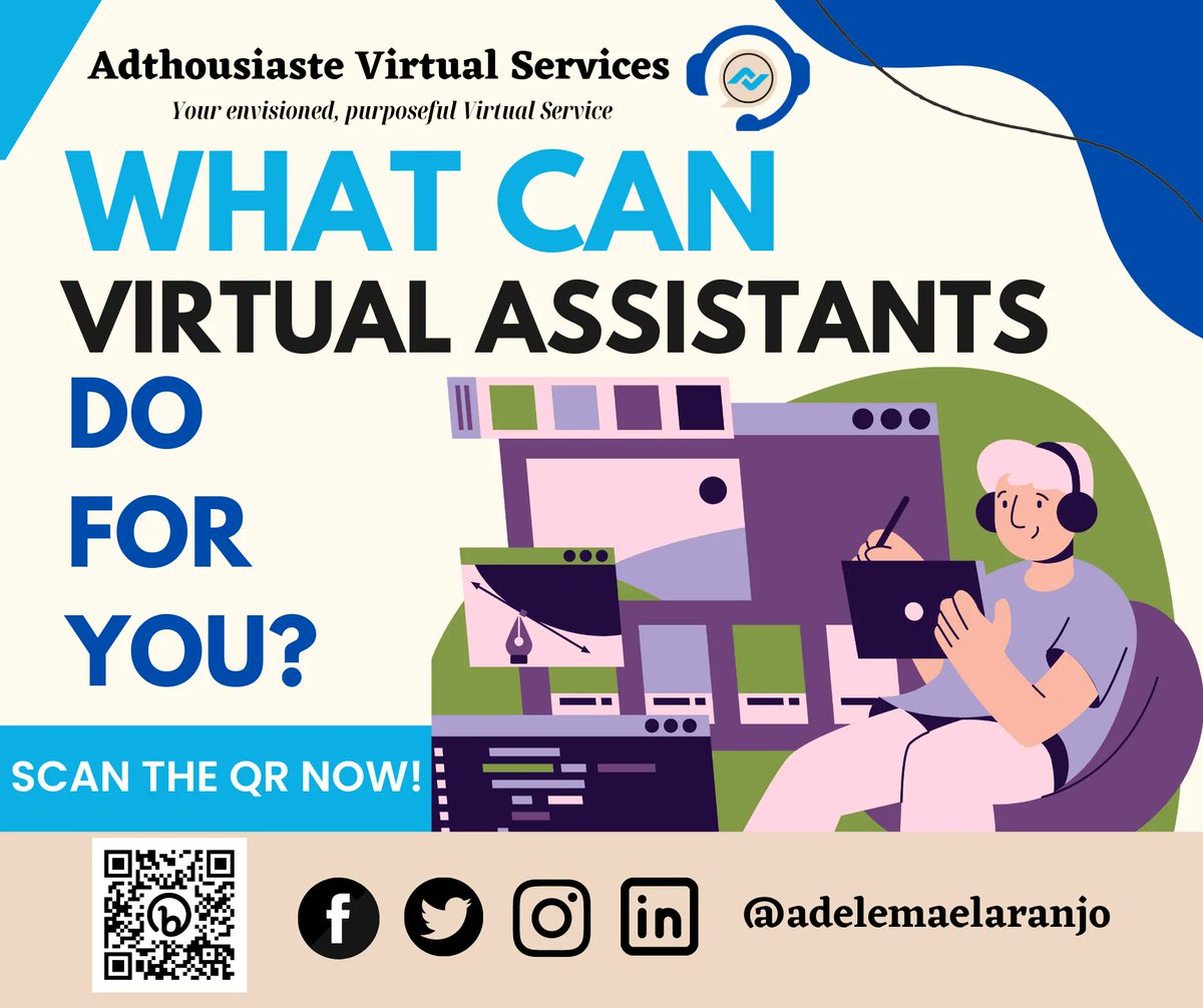 just_adeleL's tweet photo. The virtual assistants 👨💻  can help you with your administrative tasks, process 🖺 📋 documentation and different marketing campaigns, create 🎨 graphics and designs for you, update your platform with new content, manage social media accounts and more.
#services
#freelancer https://t.co/HDWvb3H0ov