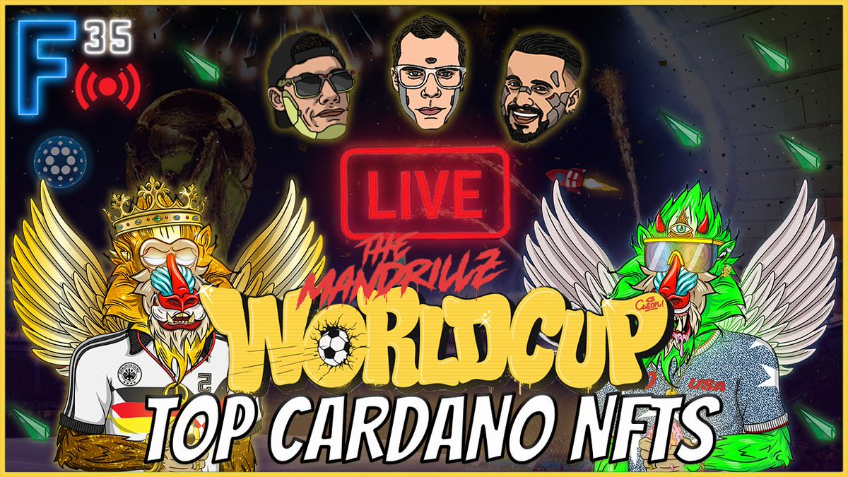 Join us tonight at 2am UTC for🔴#F35Live BROAAR! This week we're joined by <a href="/TheMandrillz/">The Mandrillz NFT ™️💤</a>! 

They are celebrating with World Cup NFTs to Collect, Trade &amp; Represent Your Favorite Teams ⚽️ See you there 🚀
 
youtu.be/EjQ1JAos0f4

#CardanoNFTs #CNFT #CNFTCommunity #TheMandrillz