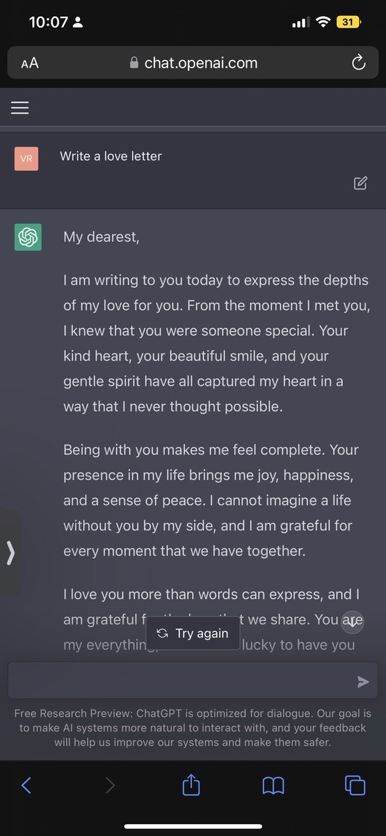 No problem writing love letter. Just go to #ChatGPT ⁦<a href="/OpenAI/">OpenAI</a>⁩