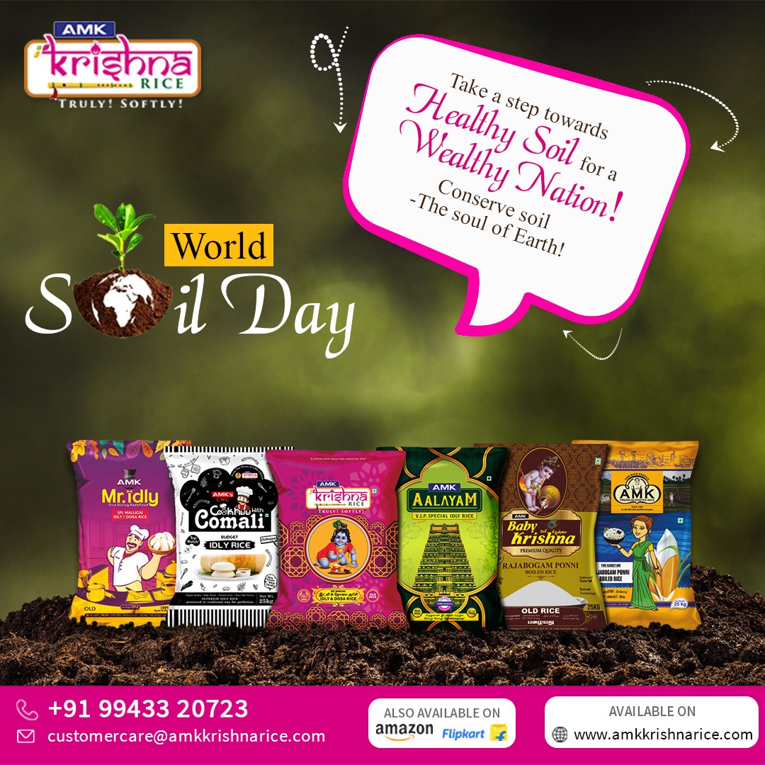 amkkrishnaidli's tweet photo. The source where food grows and lives glows! Play your role today to conserve it for a happy future! Happy World soil day.
Visit: https://t.co/NBwsBWdcwN for more details.
#soilday #soilday2022 #WorldSoilDay #WorldSoilDay2022 #soil #rice #qualityrice #riceseller #amkkrishnarice https://t.co/B5Gk7DTdmq