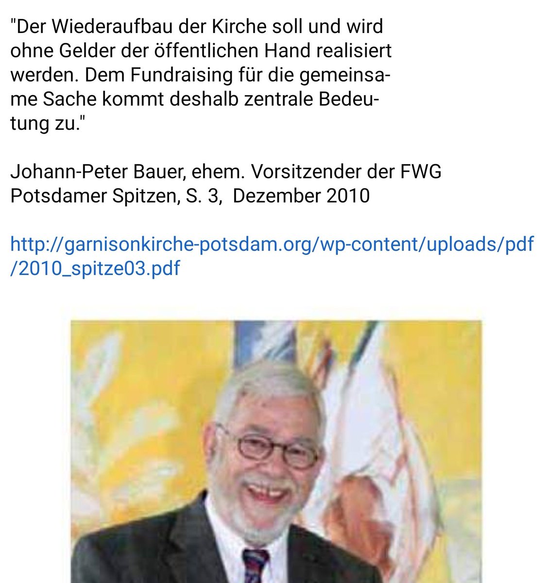 Die FWG ist momentan recht aktiv und nutzt einen Aufsteller in dem Sie sich Redlichkeit zuschreiben.
Wenn das nicht so traurig wäre könnt man lachen.🥳
Es war der Vorsitzende der FWG der die #Spendenlüge in die Welt setzte
#kopiedergarnisonkirche

Die Spendenlüge im Wortlaut.