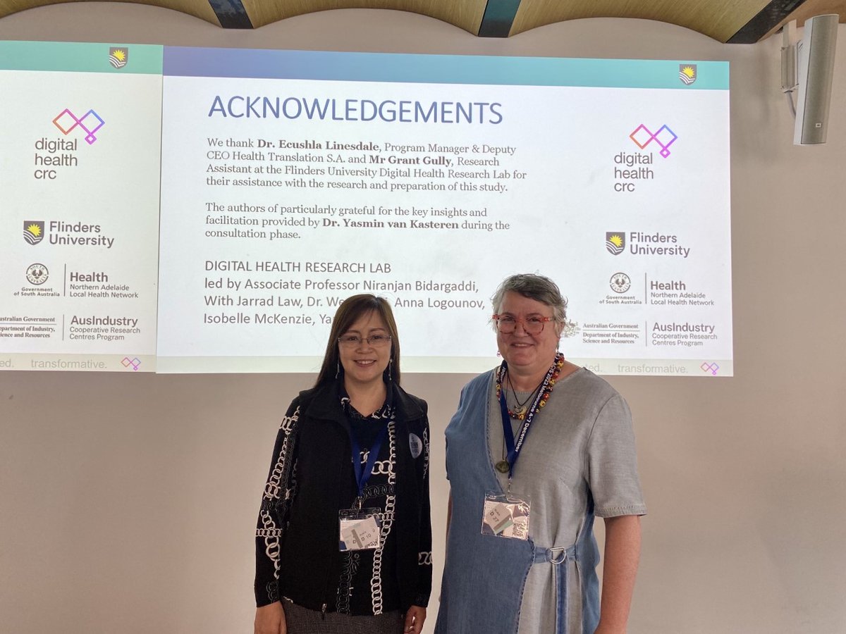 We're excited to see Dr Bronwin Patrickson <a href="/bpatrickson/">bpatrickson</a> with session chair Lemai Nguyen <a href="/lemai_nguyen/">Lemai Nguyen</a> on stage at #ACIS2022 presenting the <a href="/digihealthcrc/">Digital Health CRC</a> project and research paper: in-depth consumer and carer co-design of mental health monitoring technologies.