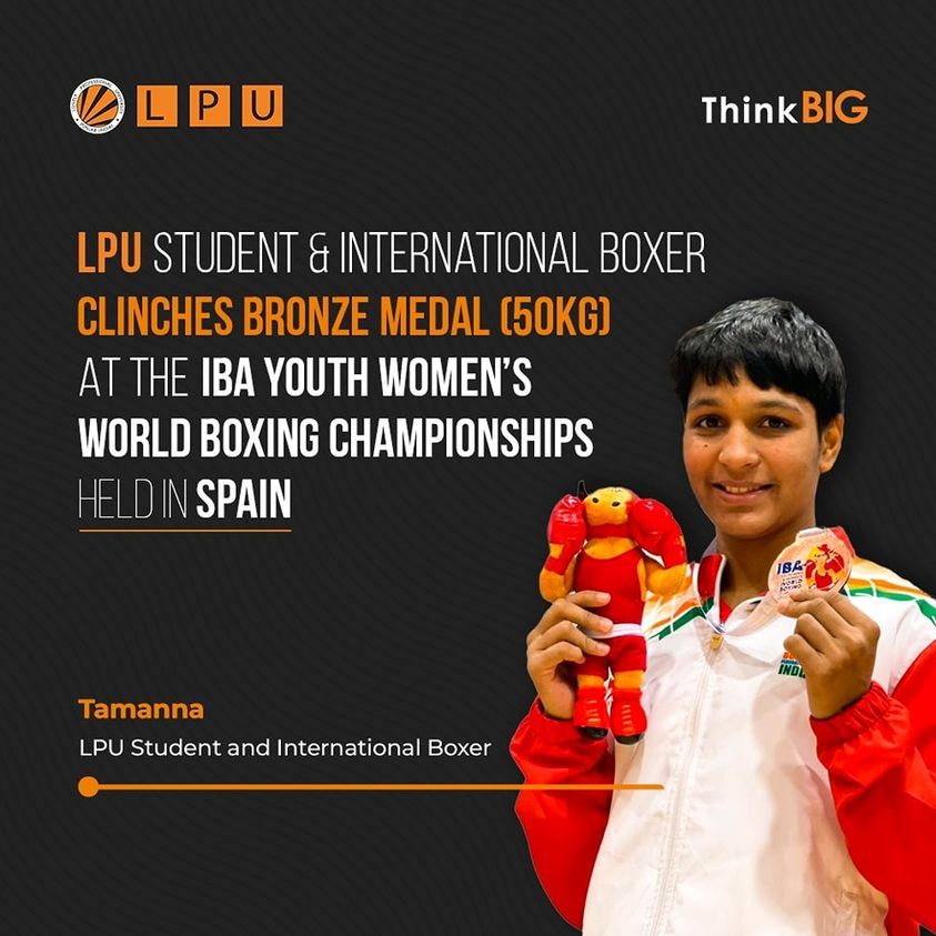 LPU student and international boxer, Tamanna has clinched the Bronze Medal (50 kg) at the IBA Youth Women's World Boxing Championships held in Spain!
Our #ProudVerto emerged victorious amongst over 600 boxers from 73 countries who participated in the championships.

#LPUForYou
