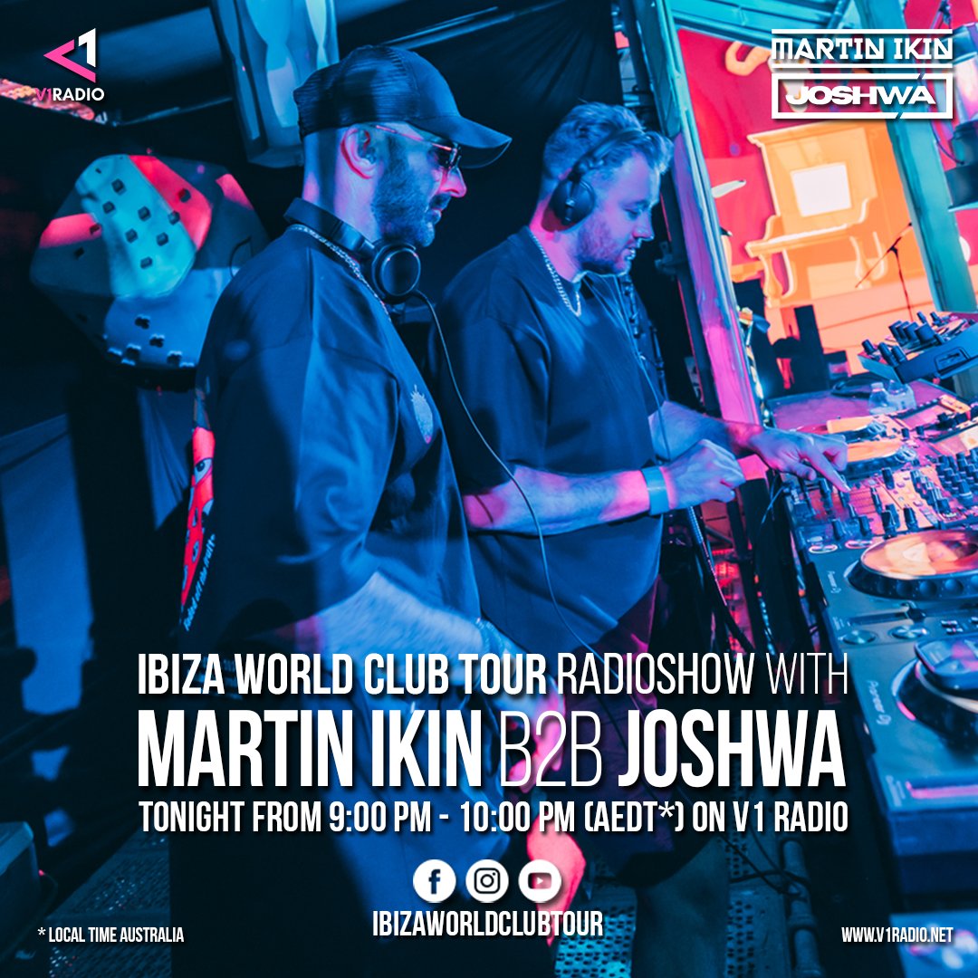 Can't get enough of <a href="/IbizaWorldTour/">IbizaWorldClubTour</a>? 

2NITE, 9PM AEDT an hour of  <a href="/Martin_Ikin/">Martin Ikin</a> &amp; <a href="/JoshwaUk/">Joshwa</a> guest mixes live on V1. Go 👉🏻 v1radio.net | We are V1 RADIO. 

#DanceMusic #EDM #HouseMusic #IbizaWorldClubTour #DeepHouseMusic #Melbourne #Australia #Aus #LoudAndProud 🏳️‍🌈🐨🇦🇨