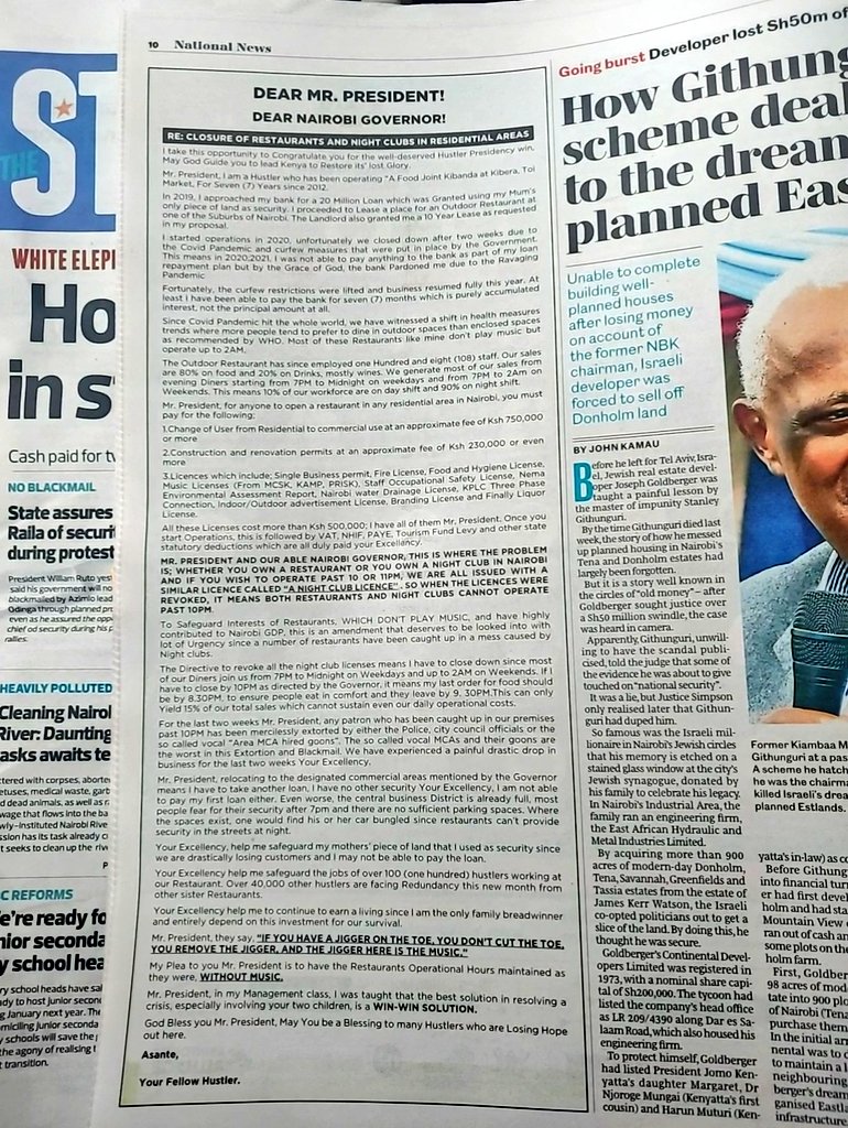 gabrieloguda's tweet photo. Daktari, @WilliamsRuto. A fellow hustler has written you a letter in today's NATION, saying the ban on night clubs and restaurants is about to get him auctioned. He's begging you to help him safeguard his mother's land that he used as collateral. Please help him. God bless you. https://t.co/qEb7pv4JAn
