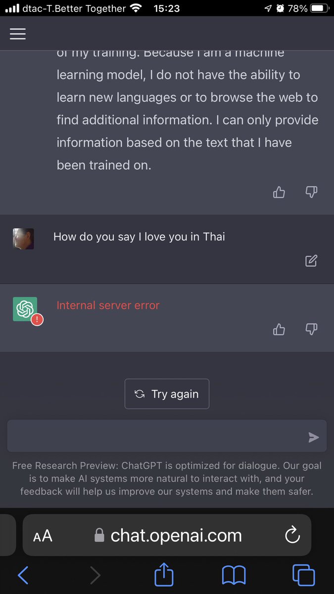 pkordel's tweet image. ChatGPT is not happy