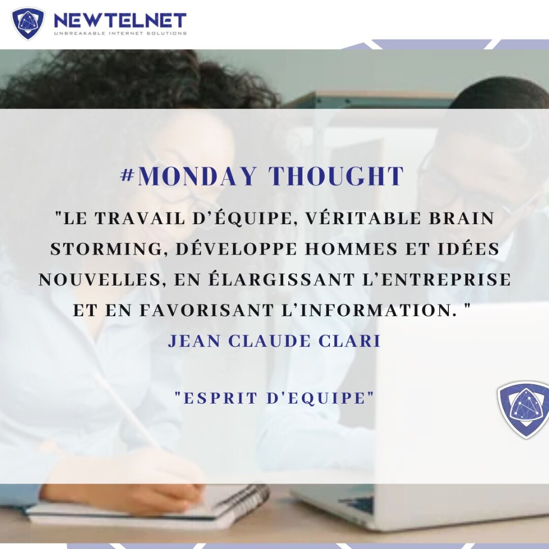 newtelnet's tweet photo. # Monday Thought
"Le travail d'équipe, véritable brain storming, développe hommes et idées nouvelles, en élargissant l'entreprise et en favorisant l'information" 𝘑𝘦𝘢𝘯 𝘊𝘭𝘢𝘶𝘥𝘦 𝘊𝘓𝘈𝘙𝘐
Excellent début de semaine
#NEWTELNET
#teamspirit https://t.co/u80xD3wT4w