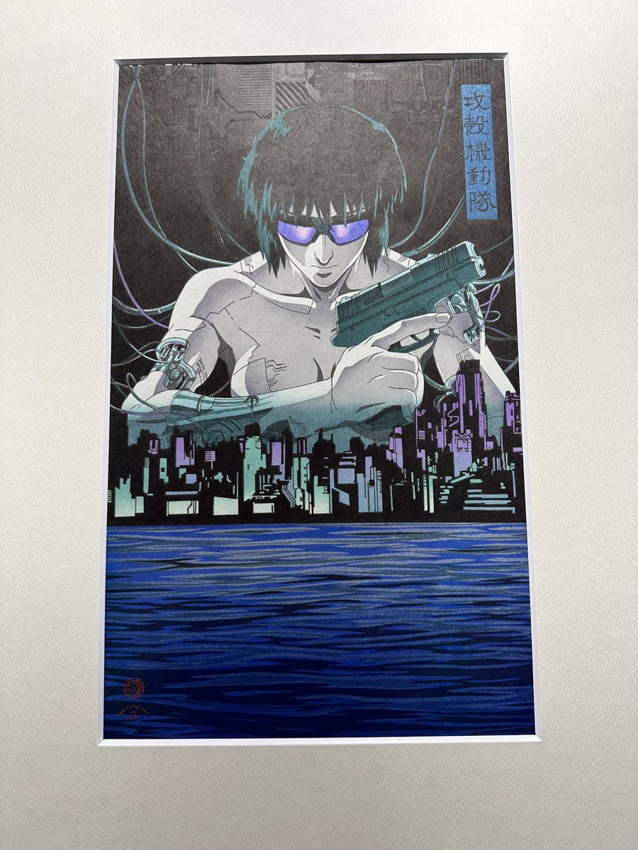 ThatsITLA's tweet photo. Ghost in the Shell UKIYOE Project. The print looks amazing (see the first pic). There are small details in the print that were carved into the handcrafted woodcut block. @ucollex @UcollexJapan #ucollex @comicconla #ComicConLA #ukiyoe #Ghostintheshell #masamuneshirow #NFTs https://t.co/wew3FgqsJl