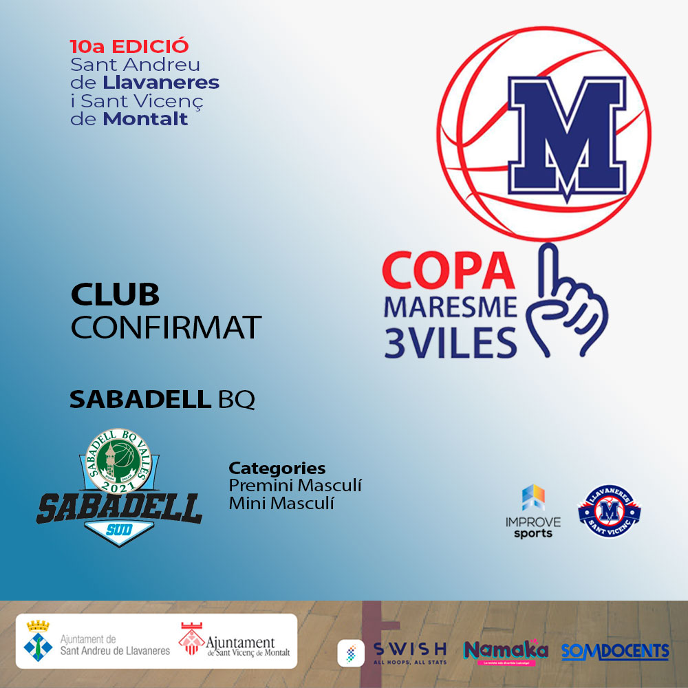 CopaMaresme3V's tweet photo. Bon dilluns a tothom 🏀🔥

El següent club que presentem és @sabadellsudcb

El club de #vallesoccidental tindrà 2 equips en competició: premini i mini masculins 🏃

Moltes gràcies per participar, estem desitjant gaudir del bàsquet i compartir bons moments amb tots vosaltres 🙌 https://t.co/7UQCwD2YAE