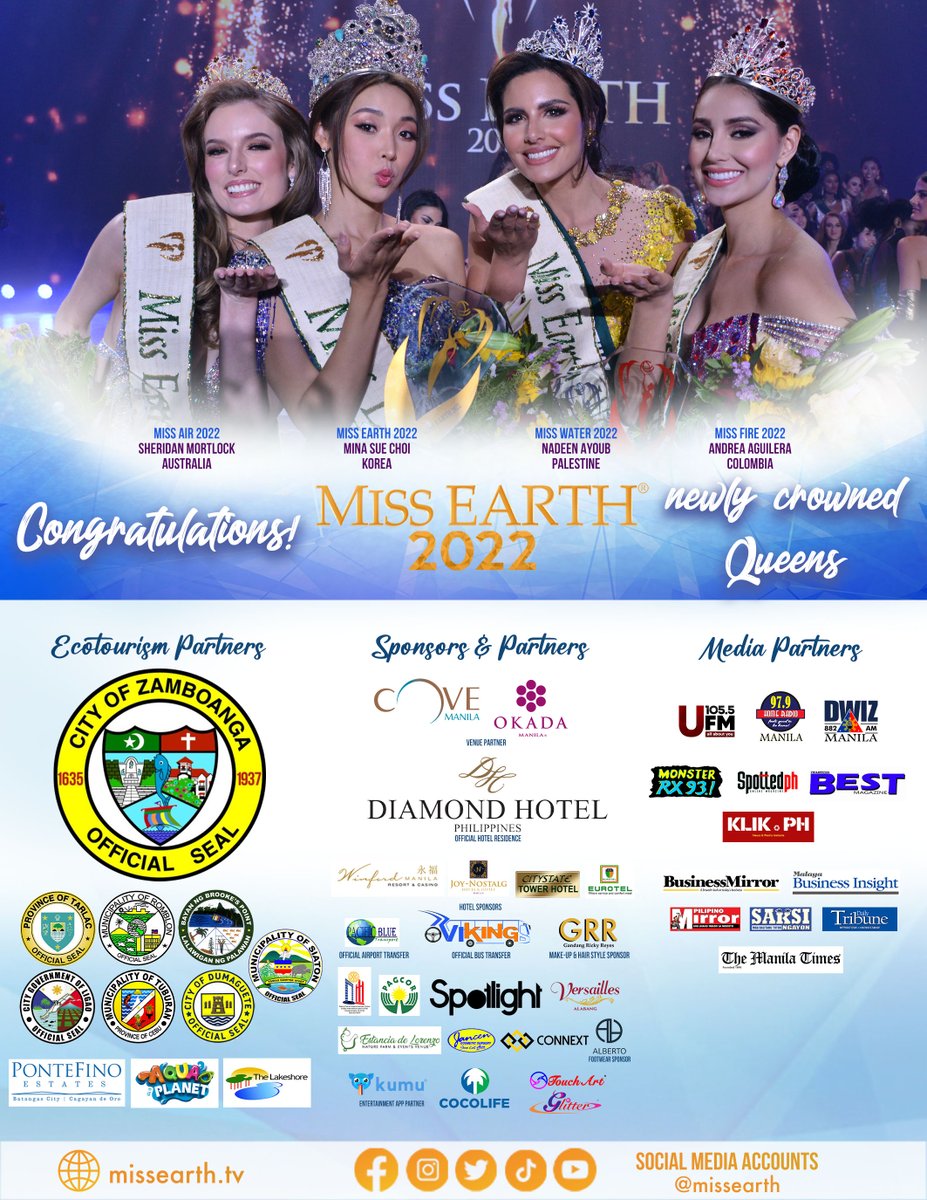 Congratulations to the newly crowned #MissEarth2022 queens.

We would also like to thank our following sponsors for supporting our cause!