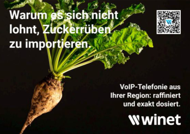 winetvoip's tweet photo. Warum es sich nicht lohnt, Zuckerrüben zu importieren.

VoIP-Telefonie aus Ihrer Region. raffiniert und exakt dosiert.

#winet #voip #telefonie #msteams #telefonieschweiz #SIPTelefonie #hostedPBX #kostenloserumzug #unbegrenztegespraechskanaele #voipaargau #swissflatrate https://t.co/xxFnGGdIze
