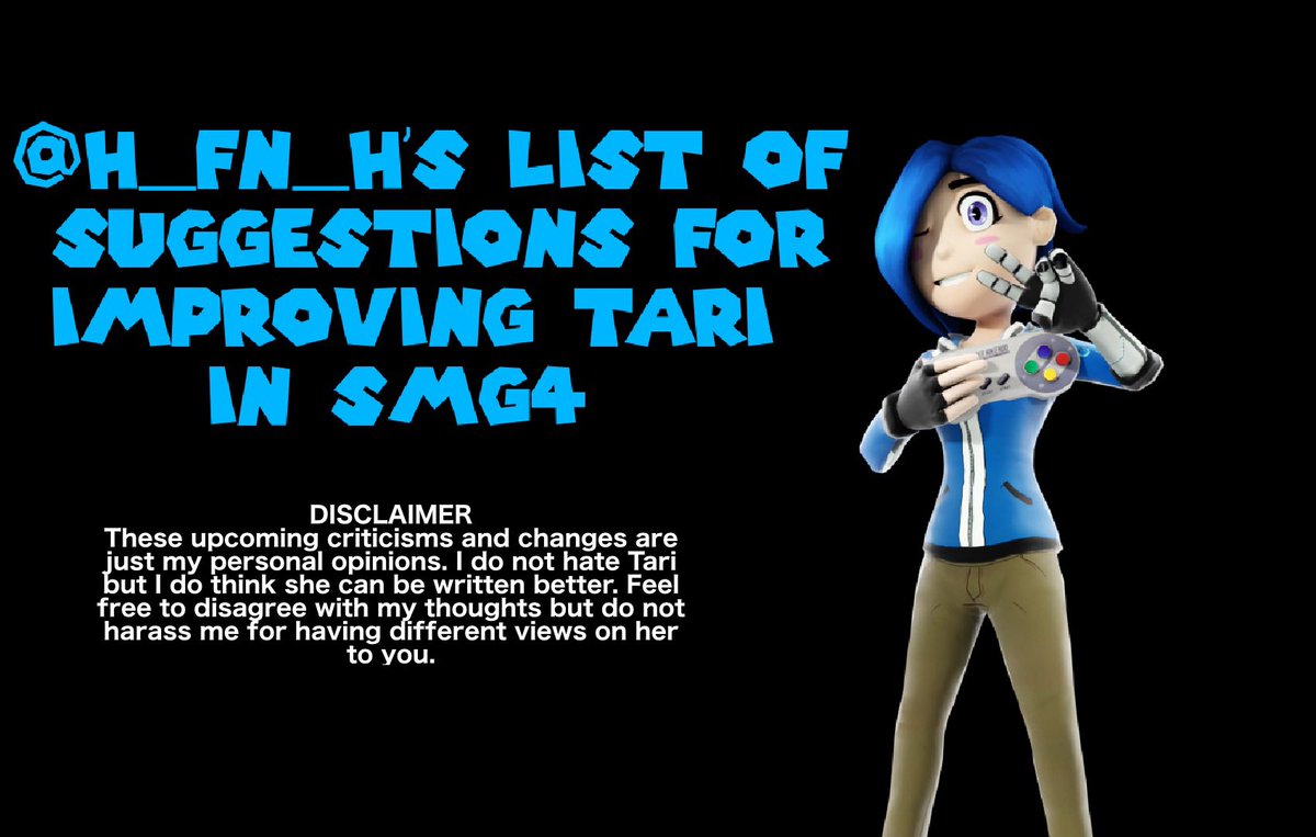 h_fn_h's tweet photo. ‘The Guide to an ‘Ideal’ Tari’: A series of renders depicting how I would re-write Tari in SMG4, to be even better.

How would YOU improve her? Comment your thoughts below (be nice, please)

#SMG4 #smg4tari #tarismg4 #smg4fanart #3dart #blender #cycles #smg4meggy https://t.co/wIHwDMHFbf