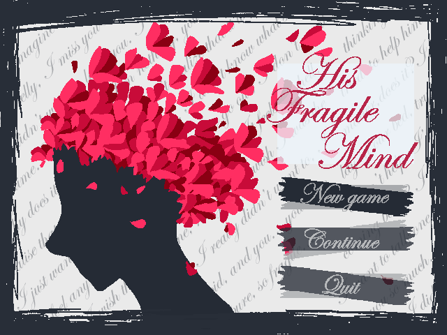 UminoAoi's tweet photo. His Fragile Mind is out on itch!
Please check it out.

https://t.co/sTRcsuqk2P

https://t.co/hTOV222AQb

#HisFragileMind #gamedev #rpgmaker #release https://t.co/wyhWWUdA6n