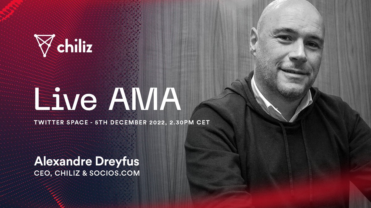 📢 The most wonderful time of the year is about to begin. Time to wrap things up!

Our CEO @Alex_Dreyfus will be answering your questions about Chiliz &amp; @Socios during his first Twitter Space today at 2:30 PM CET ✅

Set a reminder now 👇
x.com/i/spaces/1vOxw…

⚡️ $CHZ