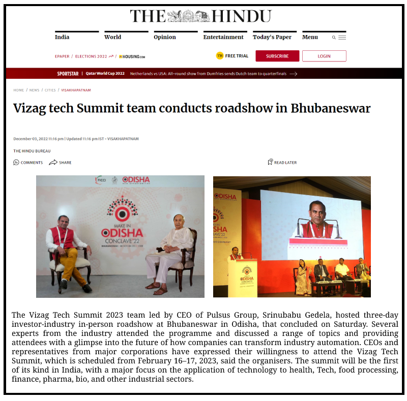 Health20Tech20's tweet photo. Sincere thanks to the honourable chief minister Naveen Patnaik &amp; honourable IT and C minister Tusharkanti Behera for including me as a special invitee at the #Odisha Conclave 2022 in #Bhubaneswar, which concluded on #Saturday.

#thehindu #VizagTechSummit #MakeInOdishaConclave2022 https://t.co/8KI19ZxPR3