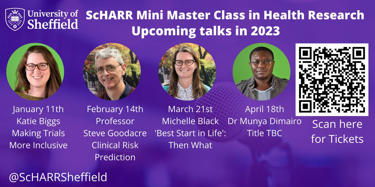 We have some fascinating talks lined up in 2023 as part of our @ScHARRSheffield Mini Master Class in Health Research webinar series. Sign up for any of the talks via this link. eventbrite.co.uk/o/information-…