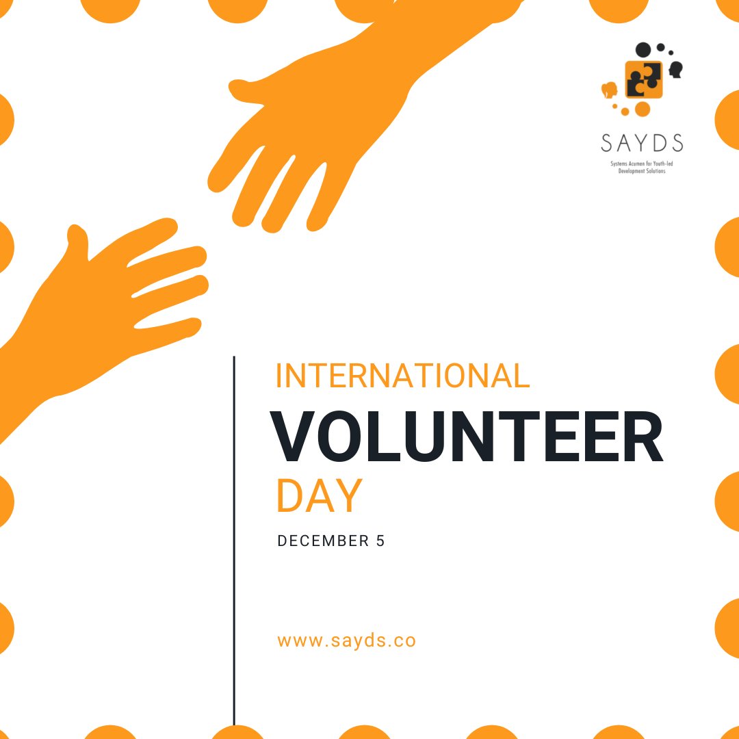 Join us in celebrating The #InternationalVolunteerDay this year whose theme emphasizes solidarity through volunteering. This speaks to our mandate at SAYDS where we work together with our communities to find lasting solutions using systemic thinking.

<a href="/UNVolunteers/">UN Volunteers</a>

 #Monday