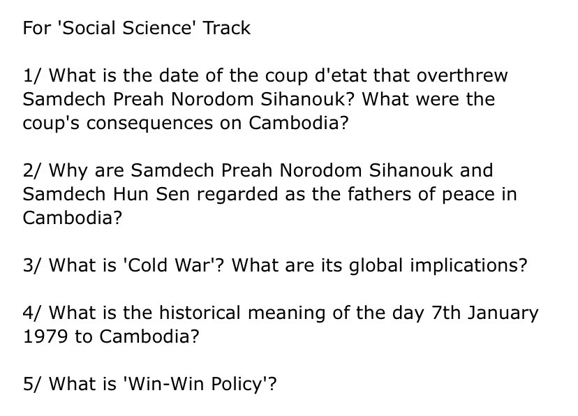 aunchhengpor's tweet photo. It's always been interesting to look at questions asked in the history tests of the #Cambodia's annual high school leaving examination #BacII. This year's questions: https://t.co/kxLyMj0SeX