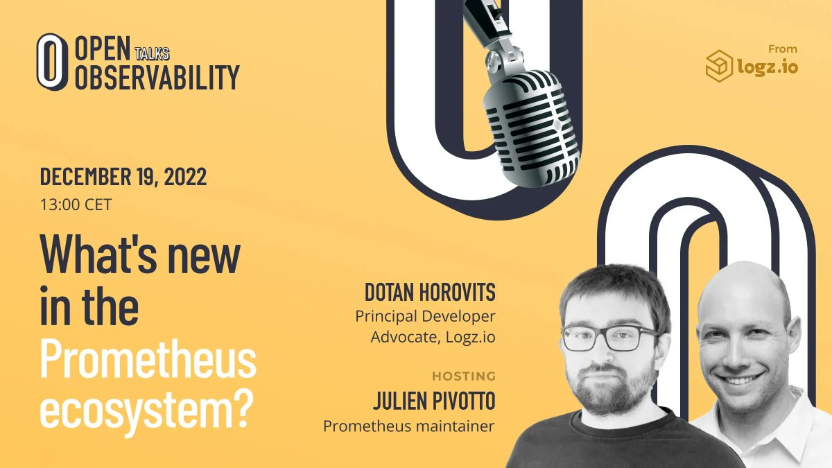 horovits's tweet photo. What's new in @PrometheusIO ecosystem? A lot! Seeing the many updates at #PromCon last month, and #PrometheusDay at #KubeCon, I decided to invite @roidelapluie to OpenObservability Talks @OpenObserv and discuss the updates & roadmap
Live-streaming 19 Dec:
https://t.co/VbJlwqZ41f https://t.co/mL0wwBQt2e