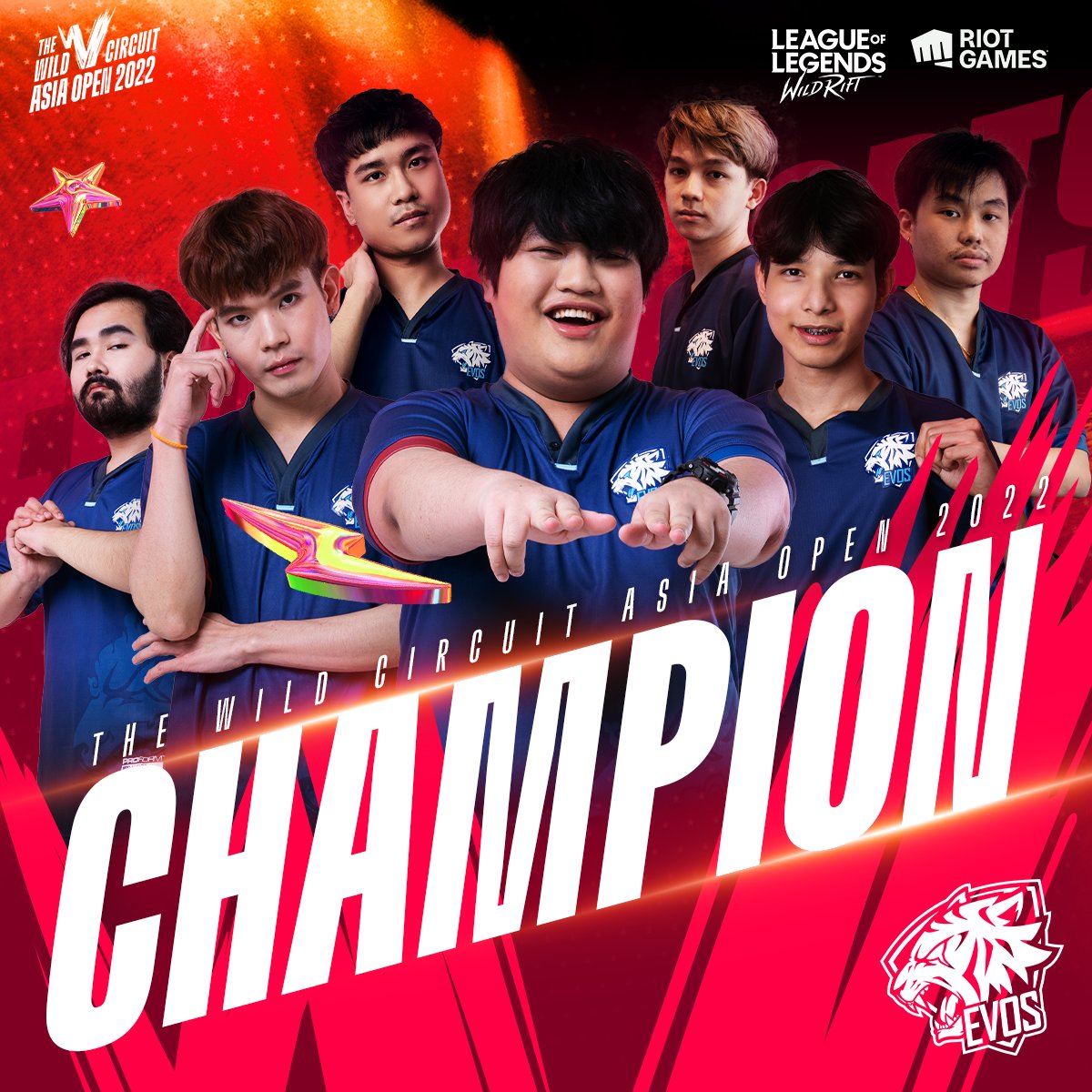 WREsportsJP's tweet photo. ☆   #WildCircuit Asia Open 2022 ☆
￣￣￣￣￣￣￣￣￣￣￣￣￣￣￣￣￣￣
◥◣WildCircuit Asia Open 結果👑◢◤
🏆　EVS
🥈　RY
🥉　NGX

激闘の末、優勝を手にしたのは 
👑EVOS Esports
おめでとうございます🎉

#ワイリフeスポーツ #WCAO2022 https://t.co/GcAubD6rFE