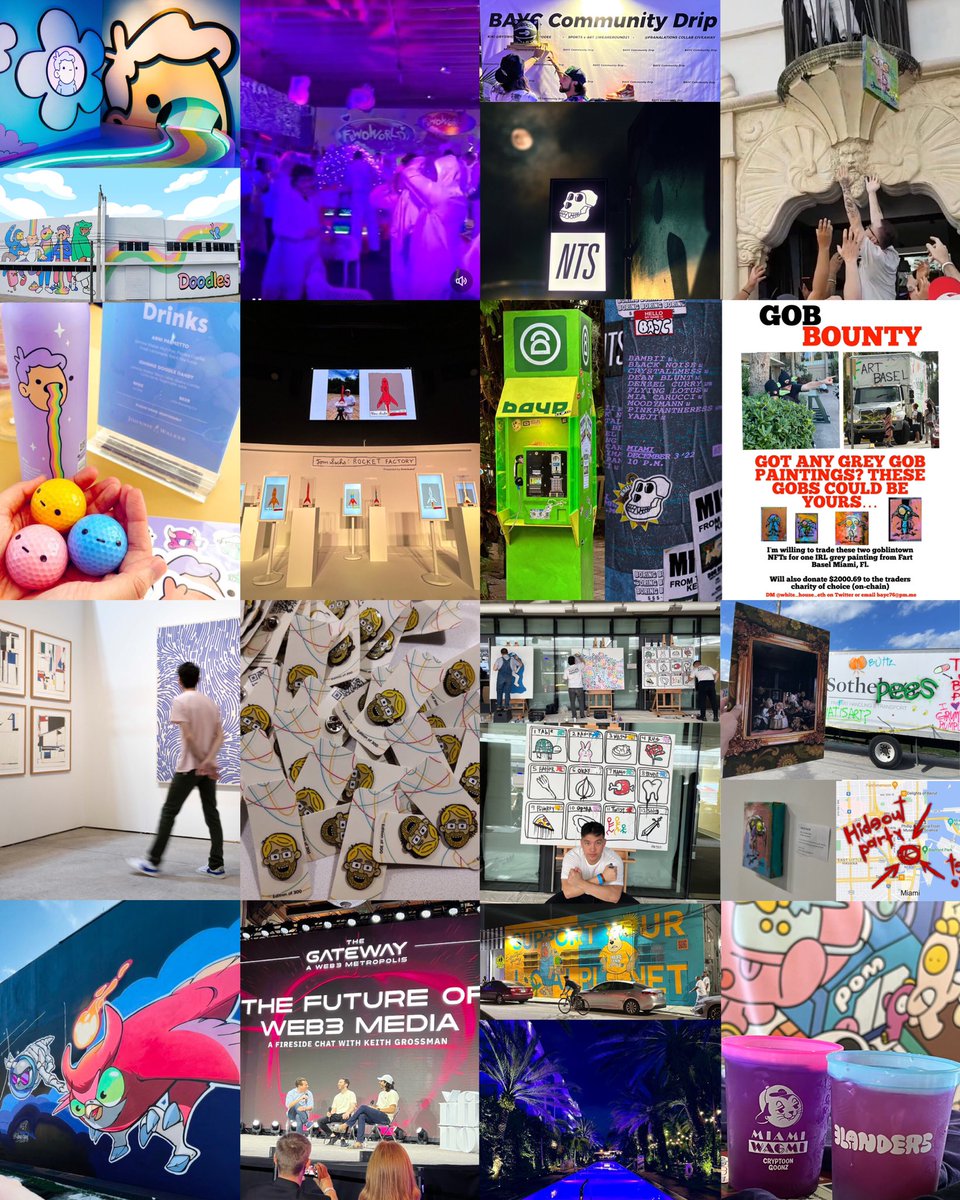 AhcoraRare's tweet photo. #ArtBaselMiami2022 * Definitely, Vibes🎉 Highlight from Tons of cool events🏄🏻♂️🌊
#Doodleputt @doodles
#FartBasel @goblintown
#FEWOWORLD @fewocious
#BAYCBasel22 @BoredApeYC
#FUTUREPERFECT @AmericanaNFT
#TIMEforArtBasel @TIMEPieces
#ArtBaselMiamiBeach #ArtBaselMiami #ArtBasel #Miami https://t.co/E7GTu64L7y
