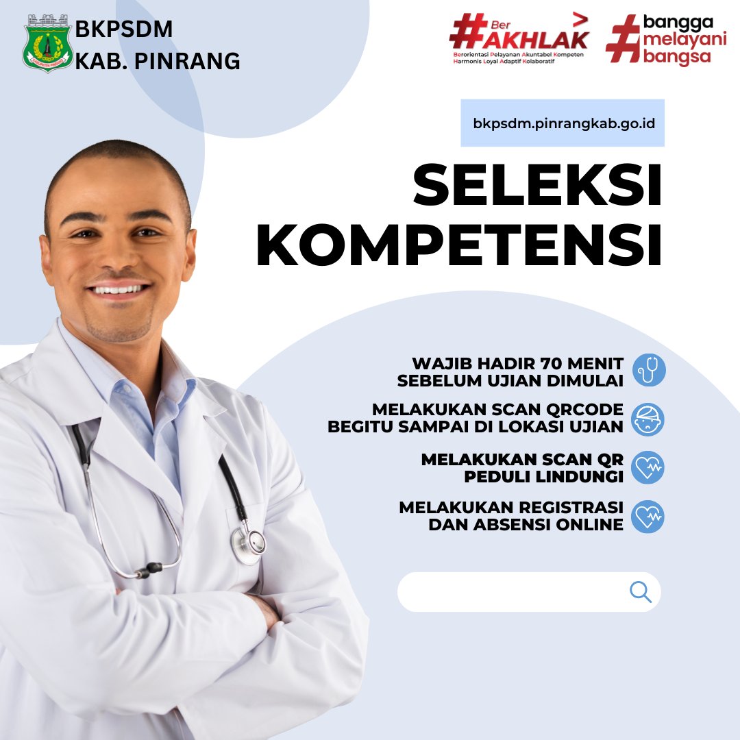 Hal hal yang harus diperhatikan pada pelaksanaan Seleksi Kompetensi PPPK Tenaga Kesehatan. Tata tertib selengkapnya dapat dilihat pada Pengumuman Jadwal Seleksi Kompetensi pada Website BKPSDM Kab. Pinrang