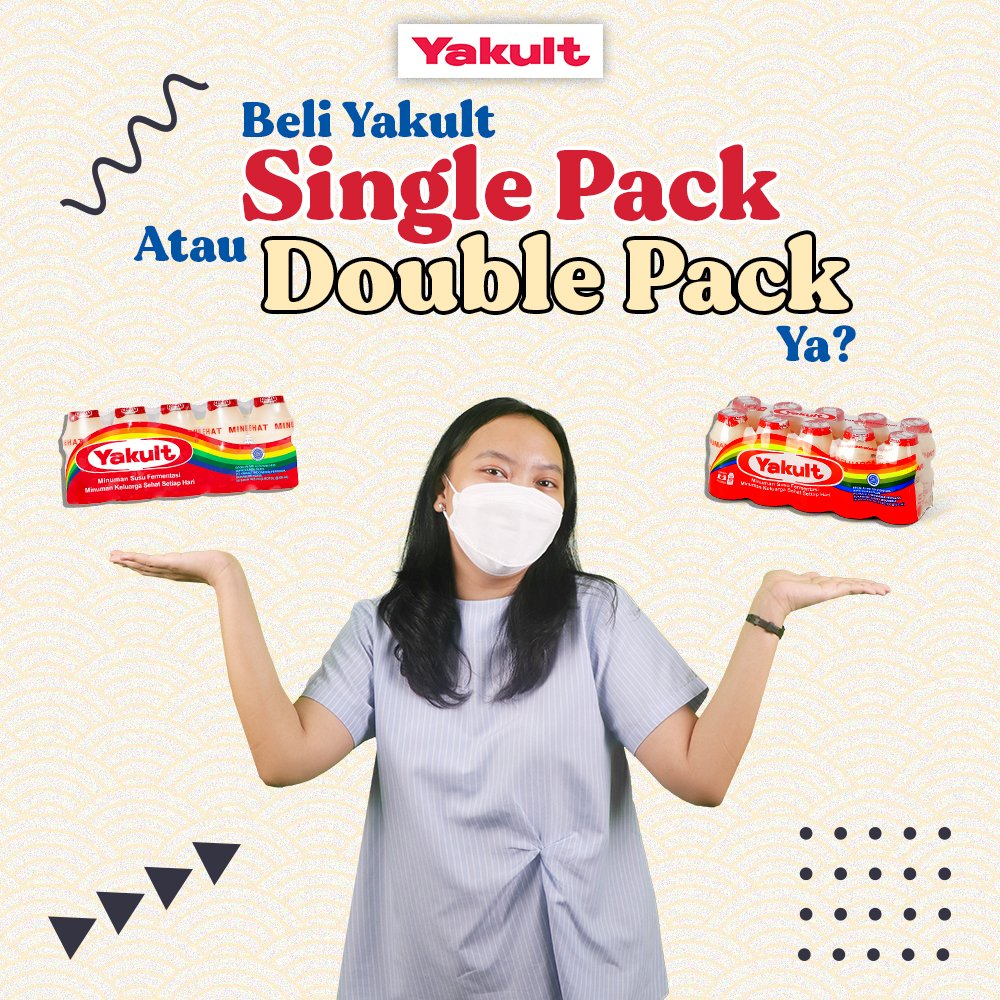 YakultIndonesia's tweet photo. Kalau Yakult Family dihadapkan 2 pilihan antara beli Yakult Single Pack atau Double Pack? Mana yang akan Yakult Family pilih? 🤔
Apa pun jenis kemasannya, jangan lupa untuk minum Yakult setiap hari ya! 🫰
#YakultIndonesia #DoublePack https://t.co/hJv70jH2f4