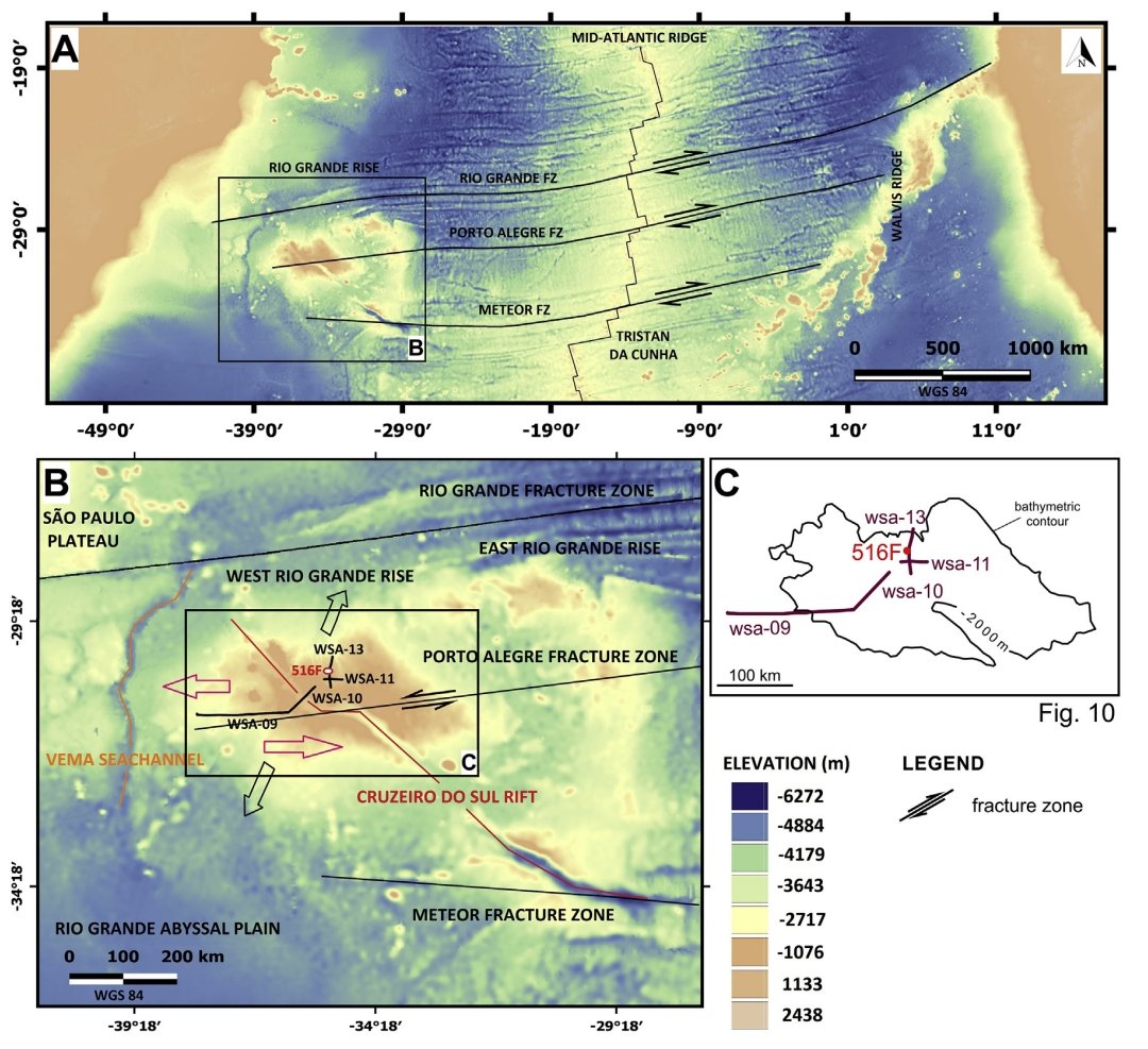 EQuake_Analysis's tweet photo. Recent intraplate 5.2 (#USGS) South Atlantic Ocean (offshore Brazil), could be associated to the reactivated oceanic fracture zone (Rio Grande/Florianopolis Fracture Zone?), triggers factors are the nearby MAR seafloor spreading and the Rio Grande Rise lithospheric loading. https://t.co/PDiReTnH7x