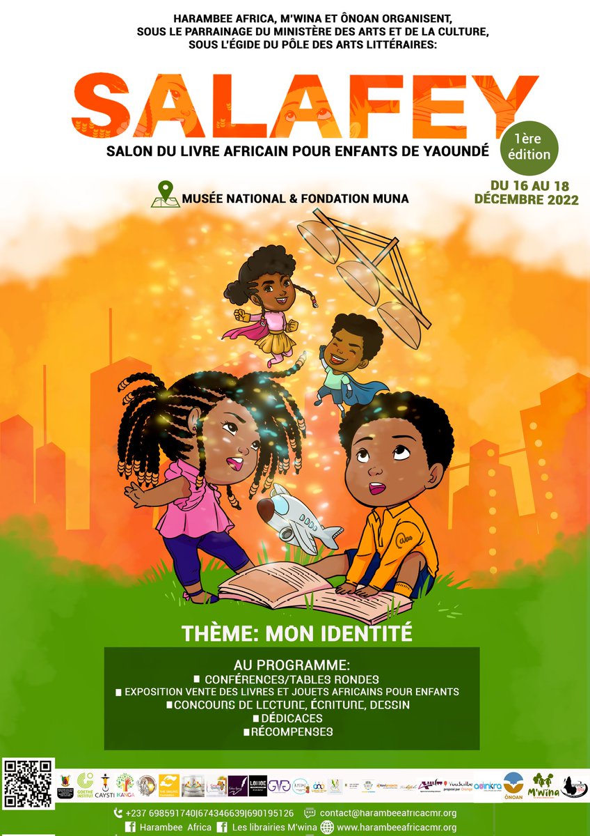 Nadine_Mek's tweet photo. Nous sommes heureux de vous présenter l'affiche officielle du Salon du livre africain pour enfants de Yaoundé-SALAFEY . Prenons Rendez-vous du 16 au 18 décembre 2022 au Musée National du Cameroun et à Fondation Solomon Tandeng Muna pour la remise des prix aux enfants.
#SALAFEY https://t.co/nVInk8uQb2