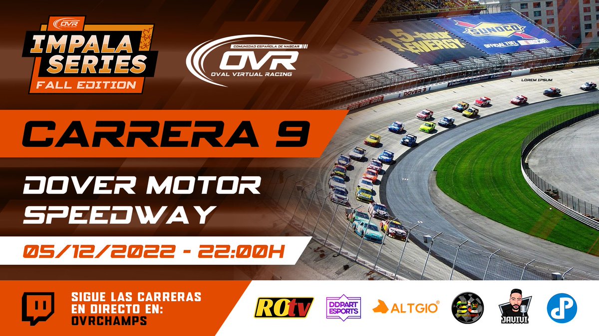 📺 ¡SÍGUENOS EN DIRECTO! 📺

¡Disfruta con nosotros de la carrera viendo la retransmisión oficial!

🏆 | Impala Series - Fall Edition
📌 | Dover Motor Speedway
🕙 | 22.00h (GMT+2)
📺 | twitch.tv/ovrchamps

ovalvirtualracing.org