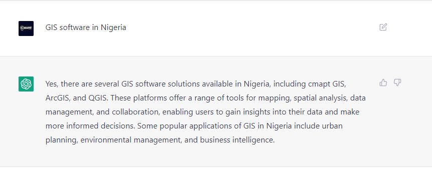cMapIT's tweet image. We asked #ChatGPT to tell us about the GIS software in Nigeria.
