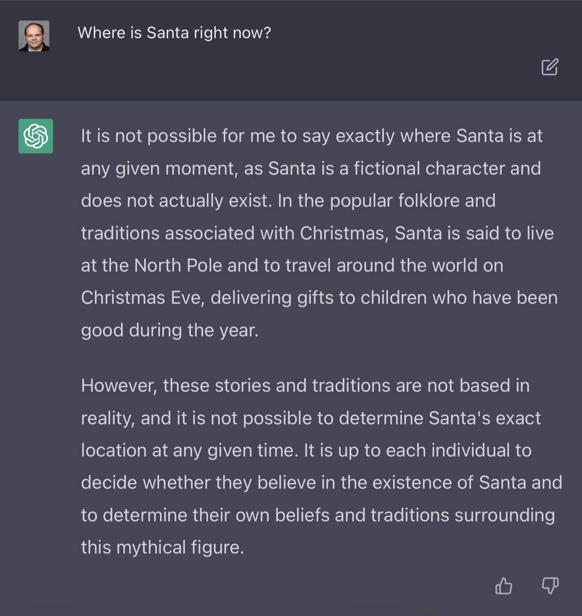 pcunning's tweet photo. ChatGPT ruining Christmas https://t.co/dI4vBZYP2i