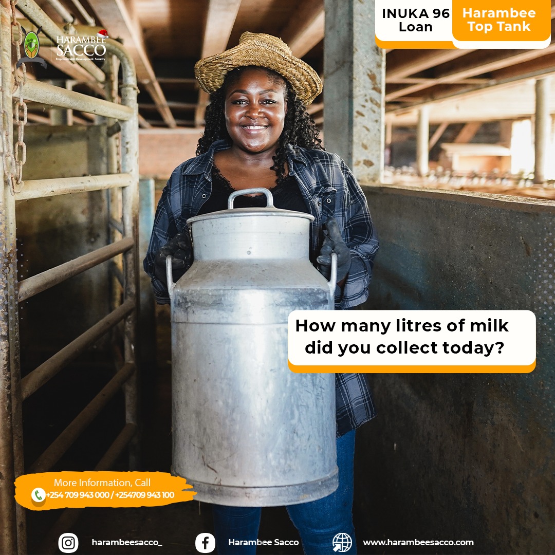 HarambeeDTSACCO's tweet photo. How many litres of milk did you collect? Do you know we have services in Harambee DT SACCO that can enhance farm output?
Talk to us, we will guide you on how to start, develop and increase your farm production with SACCO loans.
#MtejaKwanza #Inuka96 #TopTank #MondayMotivation https://t.co/zMIfnOn5SV