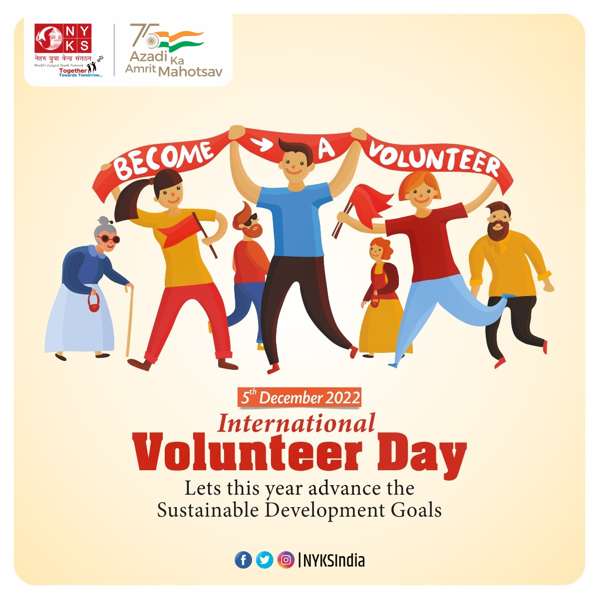 MYBharatHQ's tweet photo. On the occasion of International Volunteer Day, let us promote volunteering and thank all those involved in it. Warm greetings on this beautiful day.

#IVD2022 #volunteerday #NyksVolunteer #InternationalVolunteerDay https://t.co/zZRDqVWOGh