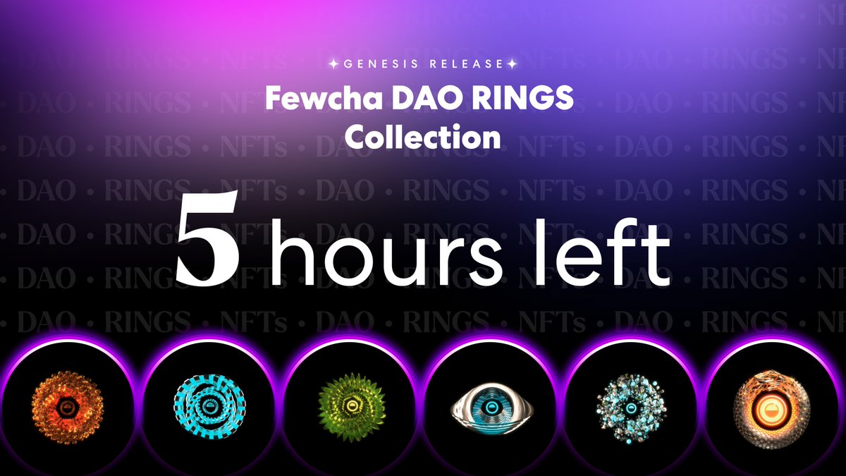 FewchaWallet's tweet photo. 🚨 Genesis Release: #FewchaDAORings - less than 5 HOURS LEFT

⏰ Time: Dec 5 - 11:00 UTC
📍https://t.co/lMHY3tGcIw

✅ Official Whitelist: https://t.co/Q5WW5xM3i1
✅ Step-by-step guide: https://t.co/DZrSWBWFeg

Load your bags with lots of $APT and ready to get your perks 🚀🚀 https://t.co/ePk5cSnLML