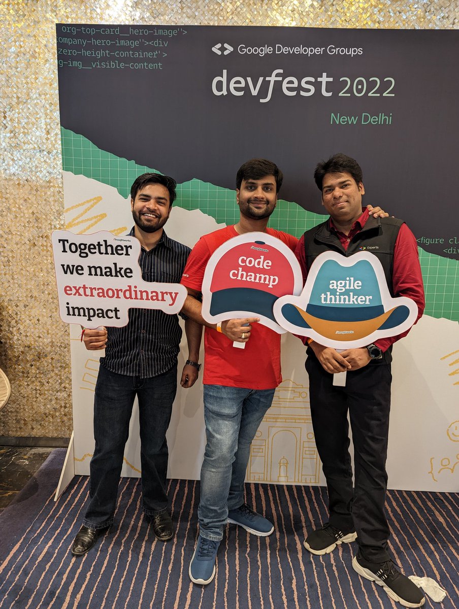Ashok Vishwakarma ✪ (@avishwakarmadev) on Twitter photo Met awesome #Experts <a href="/NitinDroid/">Nitin Prakash</a> <a href="/ankitsharma_007/">Ankit | MVP | GDE</a> at #DevFestNewDelhi
<a href="/GoogleDevExpert/">@GoogleDevExpert</a> <a href="/googledevgroups/">Google Developer Groups</a> <a href="/GoogleDevsIN/">Google for Developers India</a> Met awesome #Experts <a href="/NitinDroid/">Nitin Prakash</a> <a href="/ankitsharma_007/">Ankit | MVP | GDE</a> at #DevFestNewDelhi
<a href="/GoogleDevExpert/">@GoogleDevExpert</a> <a href="/googledevgroups/">Google Developer Groups</a> <a href="/GoogleDevsIN/">Google for Developers India</a>