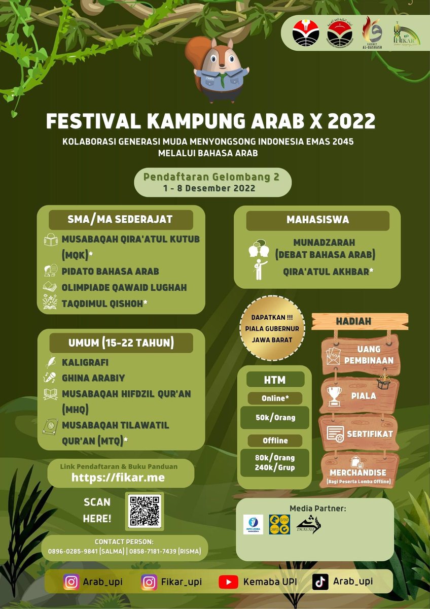 IMASASI_INA's tweet photo. [𝗠𝗘𝗗𝗜𝗔 𝗣𝗔𝗥𝗧𝗡𝗘𝗥]

Keluarga Mahasiswa Pendidikan Bahasa Arab Universitas Pendidikan Indonesia Proudly Present :

🇸🇦 FESTIVAL KAMPUNG ARAB (FIKAR) X 2022 🇸🇦

✨Mari tunjukkan bakat terpendammu! Yuk, segera daftar! ✨

🔗 https://t.co/bz93Qkk6vo

@arab_upi https://t.co/0XgLzDEVHg
