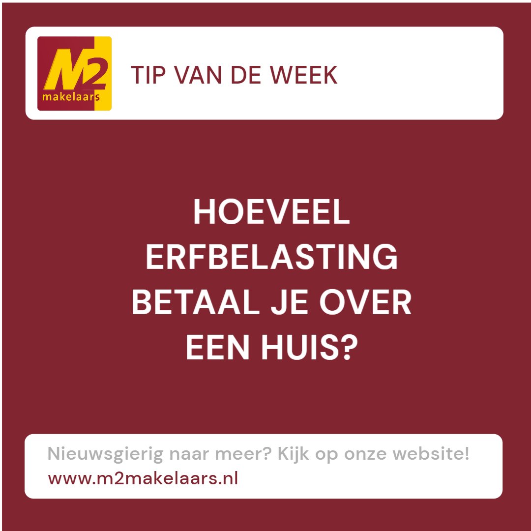 𝙏𝙞𝙥 𝙫𝙖𝙣 𝙙𝙚 𝙬𝙚𝙚𝙠! 💡

De hoogte van de erfbelasting hangt af van de verwantschap met de overledene. De kinderen en de partner van de overledene betalen 10% erfbelasting over een bedrag tot €130.425. Over het meerdere bedraagt de heffing
