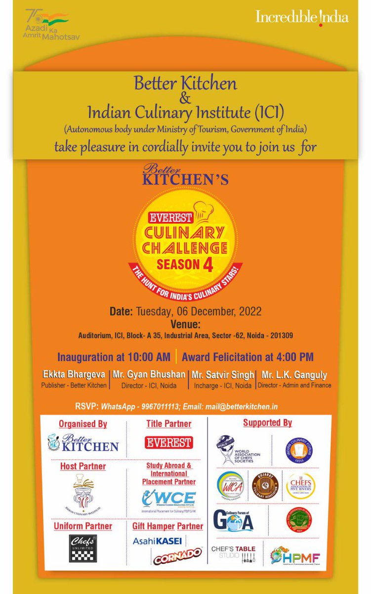 #BetterKitchen cordially #invite you all to #Join us
At, Indian Culinary Institute (ICI)
(Autonomous body under Ministry of Tourism, #Governmentofindia
Date: #TUESDAY 06th #December ,2022 #everestbkcc #awaitedone #betterkitchen
#magazine #culinarychallenge #culinaryworld #season4