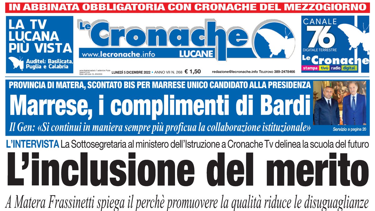 LA RASSEGNA STAMPA DEL 05/12/2022 - Le principali notizie di oggi in edicola di Le Cronache - lecronachelucane.it/2022/12/05/la-…