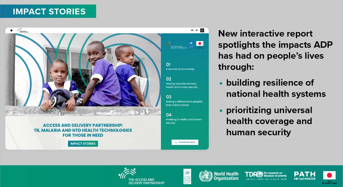 ADP_health's tweet photo. Over the past decade, the Access and Delivery Partnership, through its core partners @UNDP, @WHO, @TDRnews and @PATHtweets, and with the support of the Government of Japan, has helped to increase people’s access to life-saving health technologies for #TB, #malaria and #NTDs. https://t.co/dJXKeg8o8R