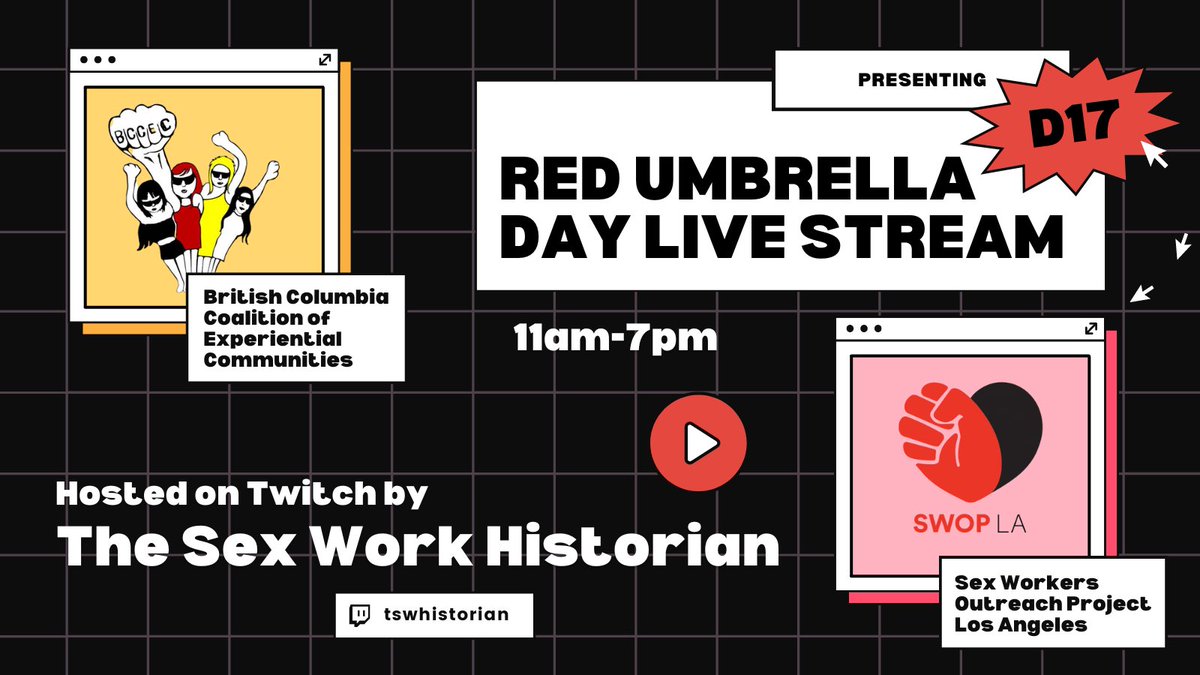 This #D17 we’re going live!

We’re going to be hanging out, talking about sex worker history, activism, and more while raising money for us and the BCCEC! Hope you can make it ♥️♥️