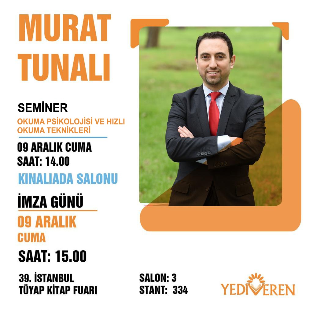 Çok uzun bir aradan sonra 39.İstanbul Tüyap Kitap fuarında imza ve konferans vesilesiyle tekrar buluşuyoruz sevgili dostlar. Uygun olan, zamanı olan tüm okuyucuları bekliyorum.
#tüyap #kitap #kitapfuarı #istanbul #fuar #seminer #imzagünü #etkinlik #yazar #MuratTunalı