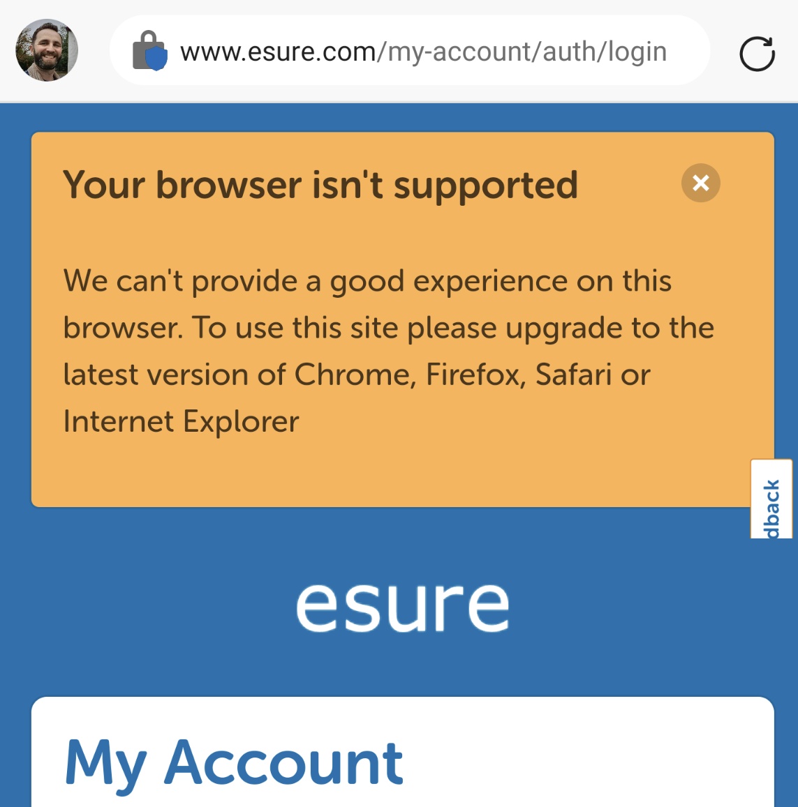 thommck's tweet photo. Oh dear #esure, your devs should be embarrassed https://t.co/AcgPYa2OOx