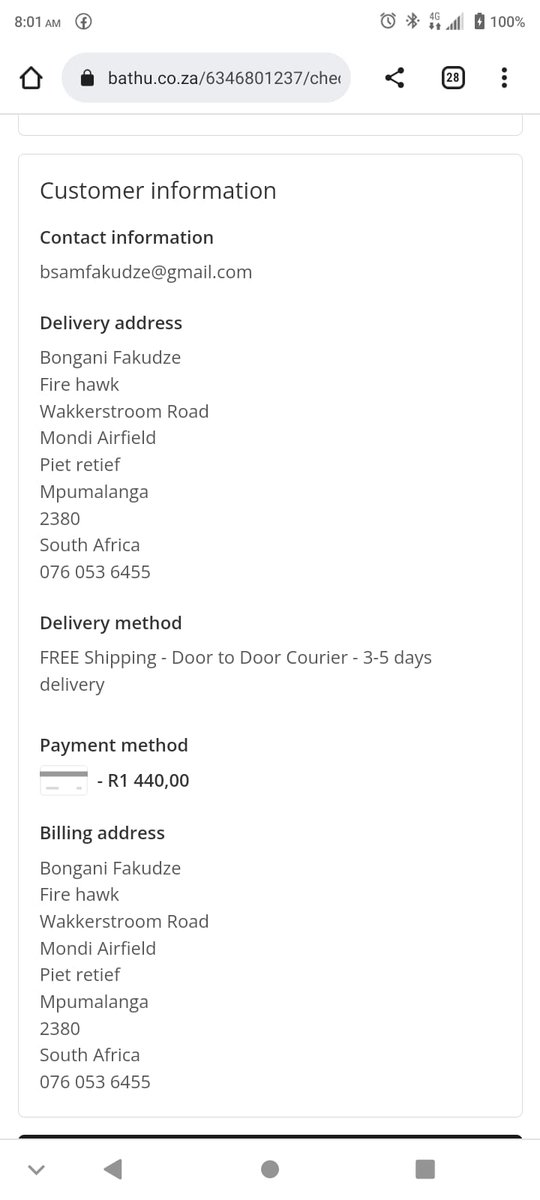 BonganiSam1's tweet photo. @bathu_sa My order was suppose to be delivered within 5 days longest since last week...today is Monday no response, no feedback..come on guys that's bad service there... https://t.co/nrdlAnM76g